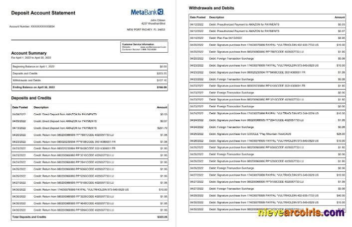 USA Metabank deposit account statement 3 pages